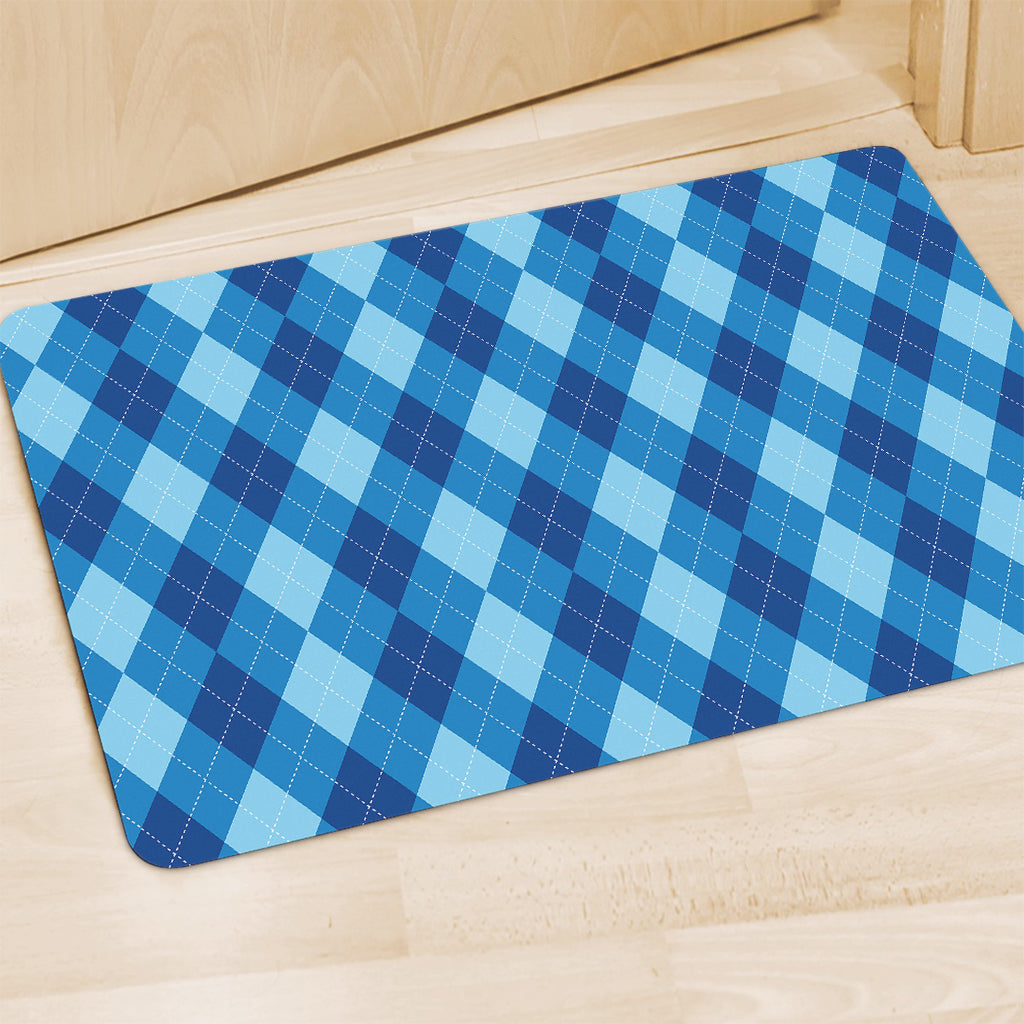 Blue Argyle Pattern Print Polyester Doormat