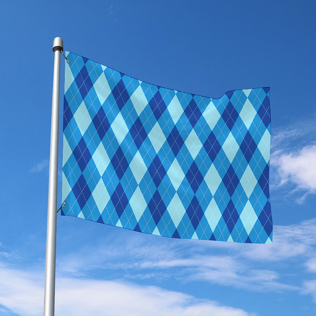 Blue Argyle Pattern Print Polyester Flag