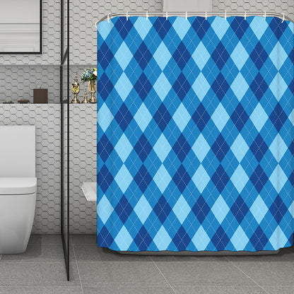 Blue Argyle Pattern Print Polyester Shower Curtain