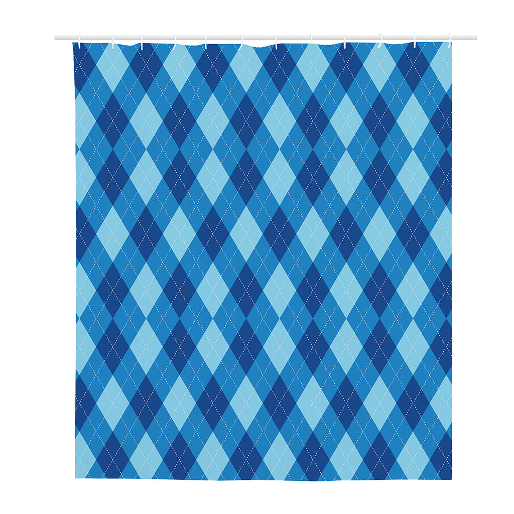 Blue Argyle Pattern Print Polyester Shower Curtain