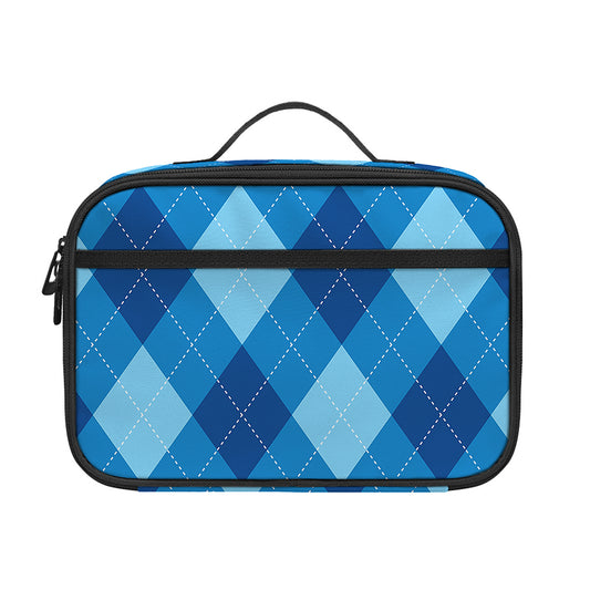 Blue Argyle Pattern Print Portable Lunch Bag