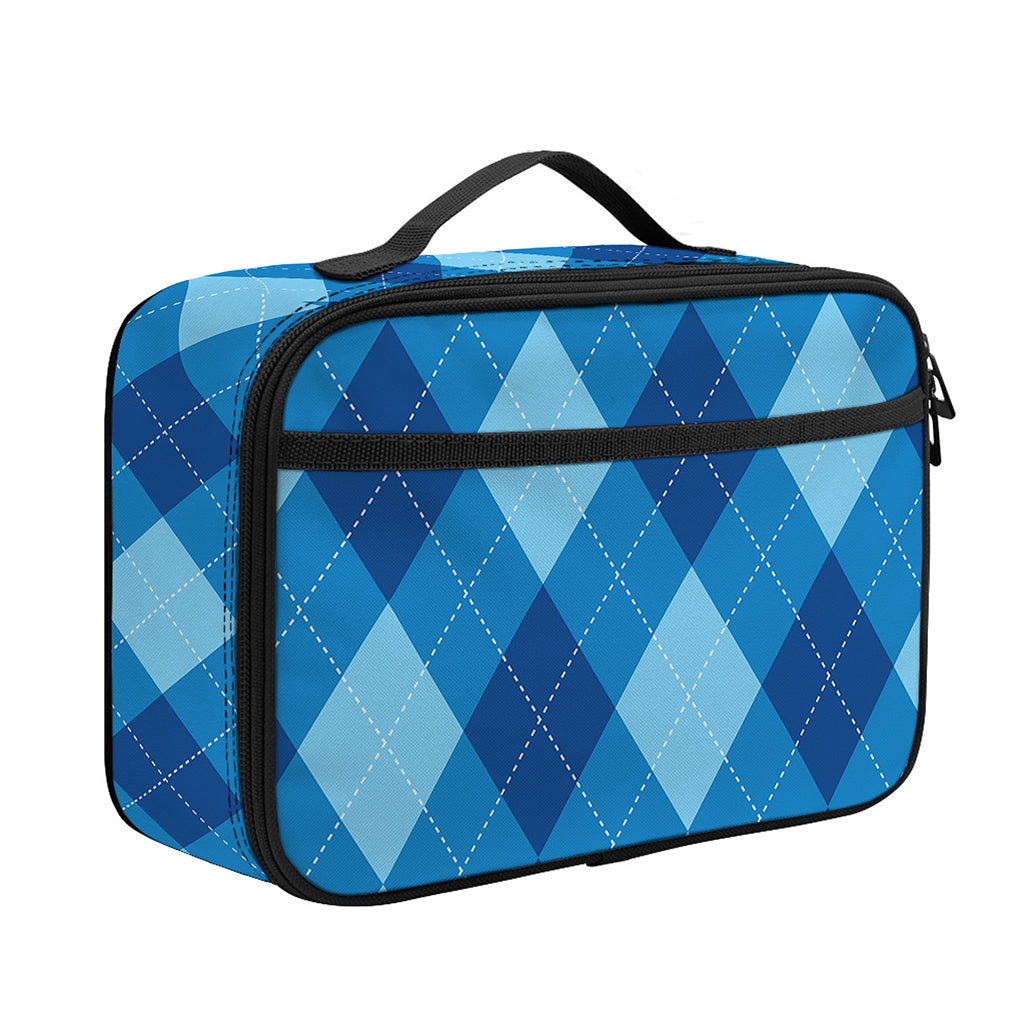 Blue Argyle Pattern Print Portable Lunch Bag