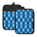 Blue Argyle Pattern Print Pot Holders With Pocket