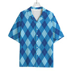 Blue Argyle Pattern Print Rayon Hawaiian Shirt