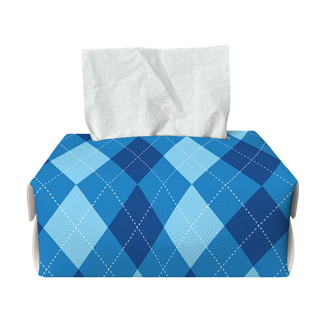 Blue Argyle Pattern Print Rectangle Tissue Box Cover