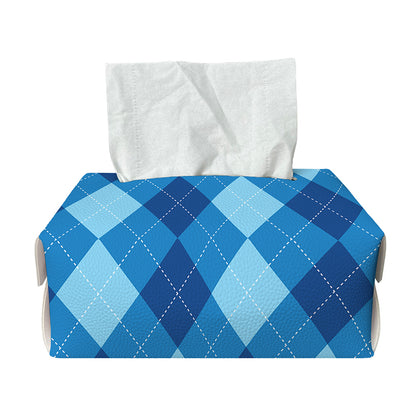 Blue Argyle Pattern Print Rectangle Tissue Box Cover