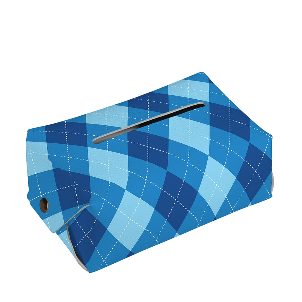 Blue Argyle Pattern Print Rectangle Tissue Box Cover