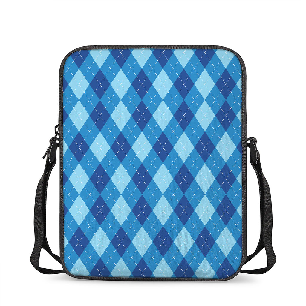 Blue Argyle Pattern Print Rectangular Crossbody Bag