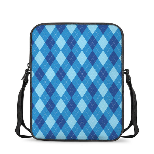Blue Argyle Pattern Print Rectangular Crossbody Bag