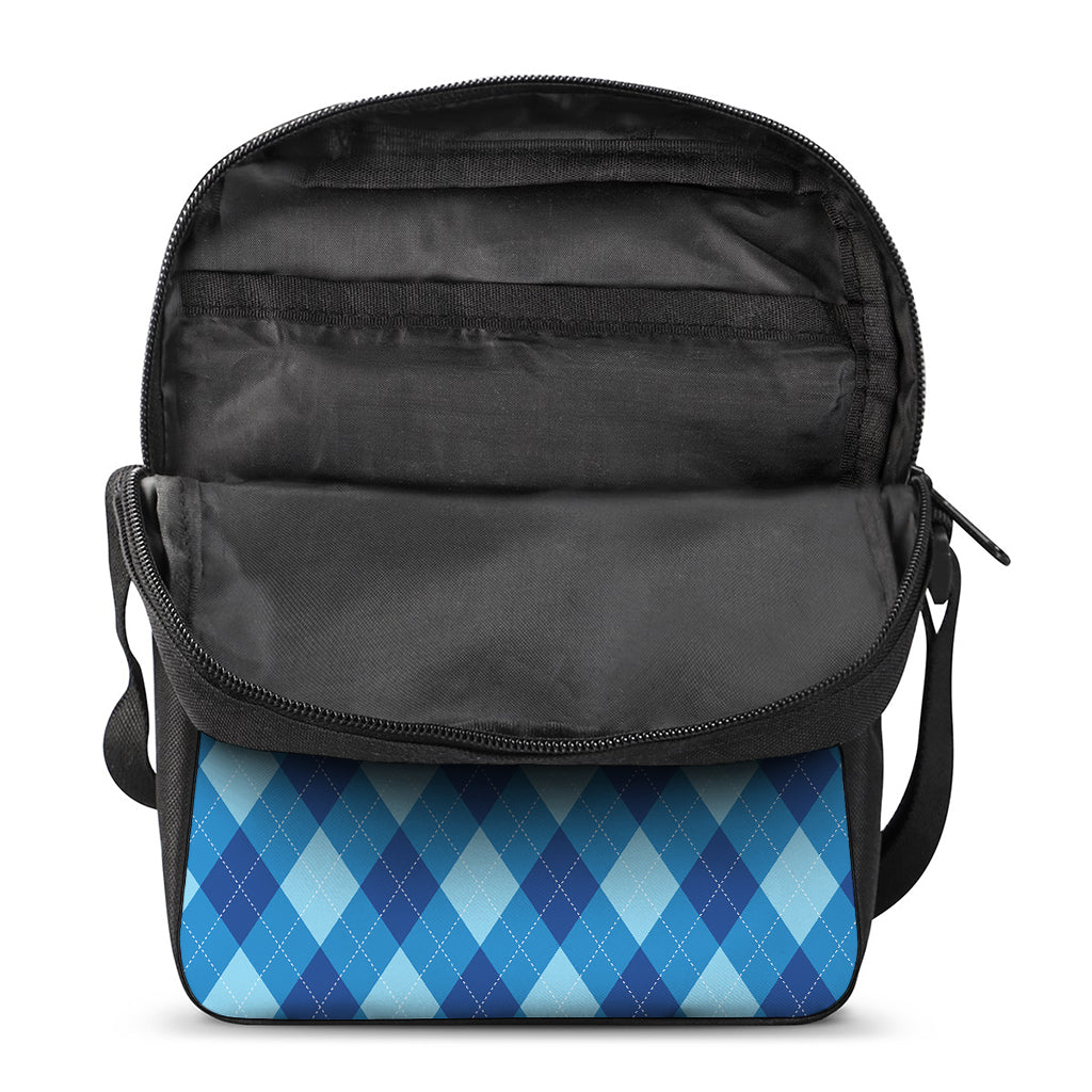 Blue Argyle Pattern Print Rectangular Crossbody Bag
