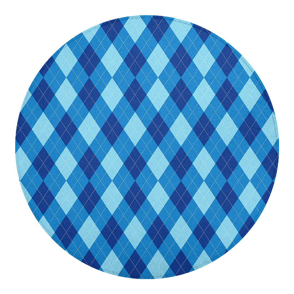 Blue Argyle Pattern Print Round Blanket