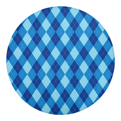 Blue Argyle Pattern Print Round Blanket