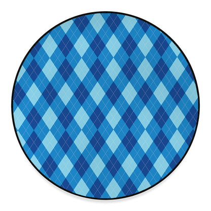 Blue Argyle Pattern Print Round Floor Mat