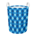 Blue Argyle Pattern Print Round Laundry Basket