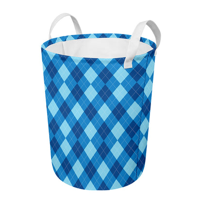 Blue Argyle Pattern Print Round Laundry Basket