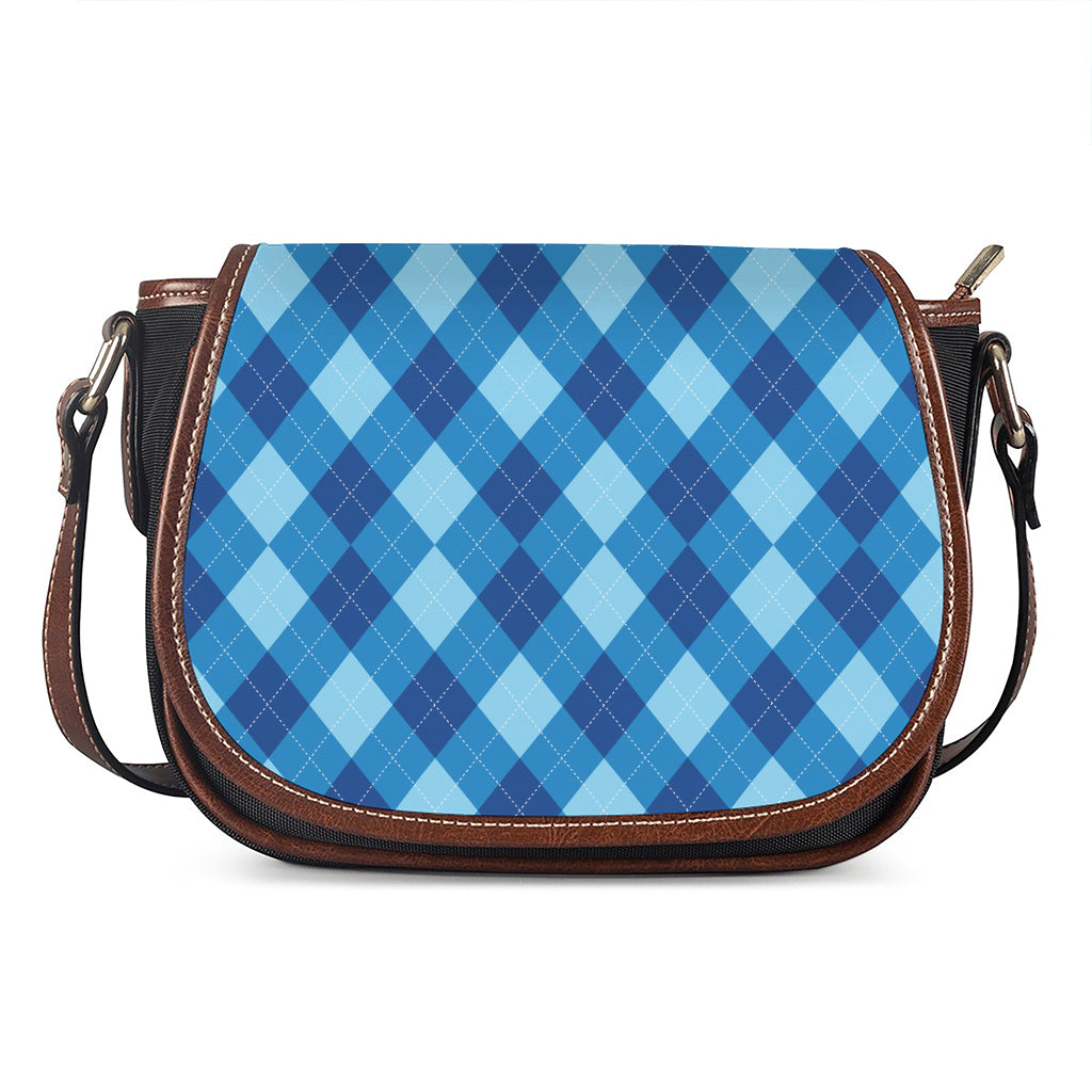 Blue Argyle Pattern Print Saddle Bag