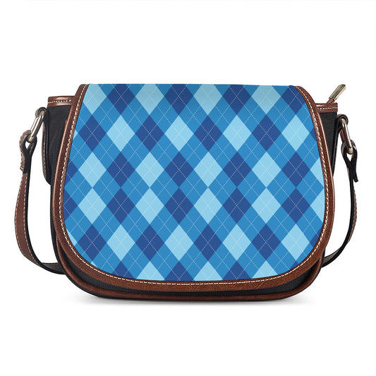 Blue Argyle Pattern Print Saddle Bag