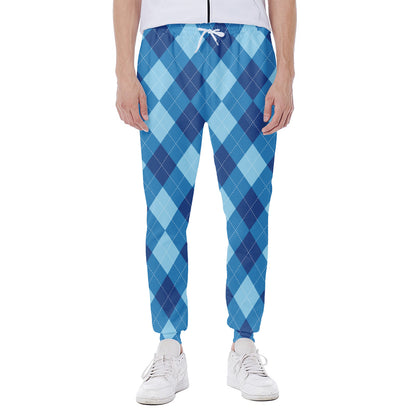 Blue Argyle Pattern Print Scuba Joggers