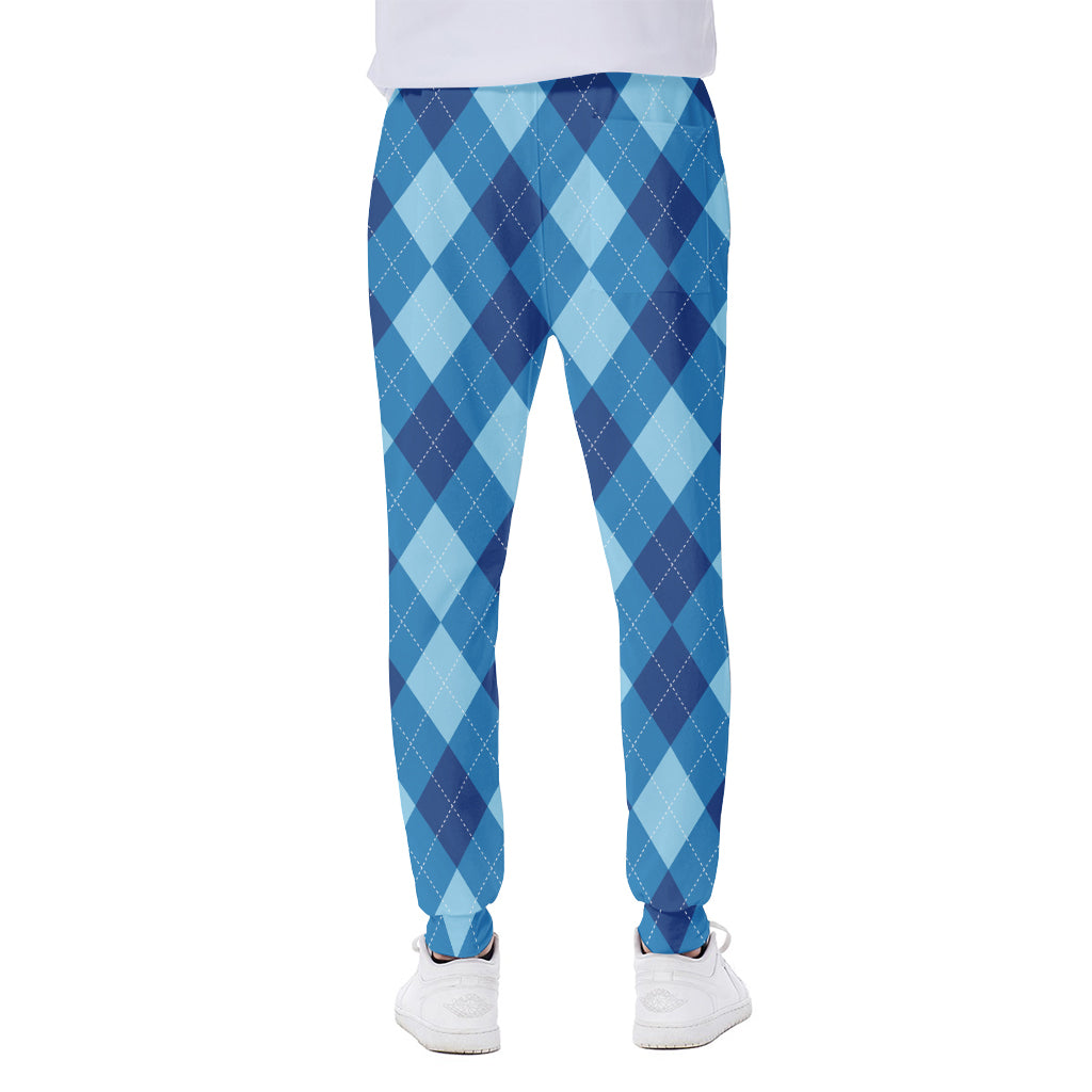 Blue Argyle Pattern Print Scuba Joggers