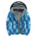 Blue Argyle Pattern Print Sherpa Lined Zip Up Hoodie