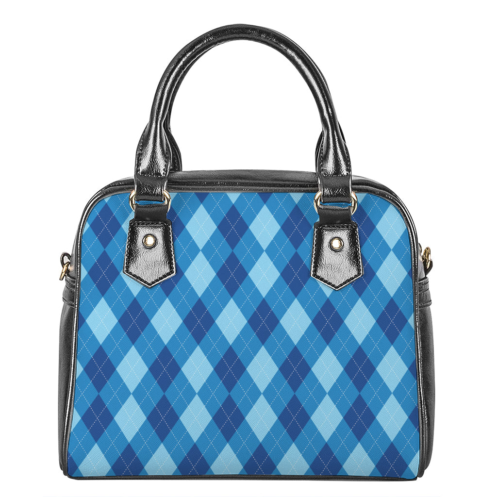 Blue Argyle Pattern Print Shoulder Handbag