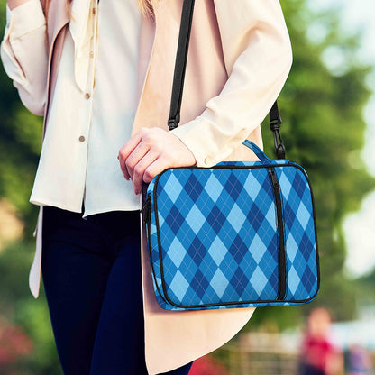 Blue Argyle Pattern Print Shoulder Strap Bible Bag