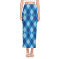 Blue Argyle Pattern Print Side Slit Maxi Skirt