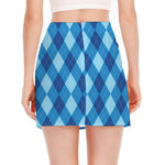 Blue Argyle Pattern Print Side Slit Mini Skirt