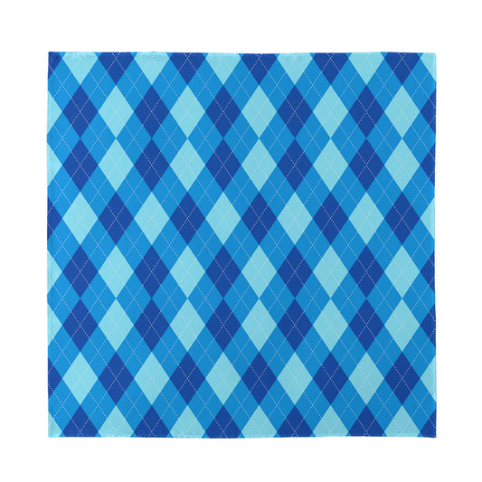 Blue Argyle Pattern Print Silk Bandana