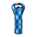 Blue Argyle Pattern Print Single Neoprene Wine Tote