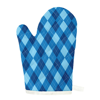 Blue Argyle Pattern Print Single Oven Mitt