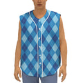 Blue Argyle Pattern Print Sleeveless Baseball Jersey