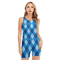 Blue Argyle Pattern Print Sleeveless One Piece Swimsuit
