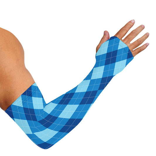 Blue Argyle Pattern Print Sun Protection Arm Sleeves