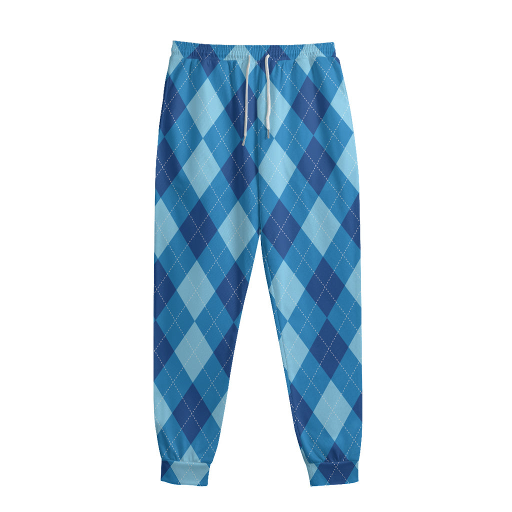 Blue Argyle Pattern Print Sweatpants