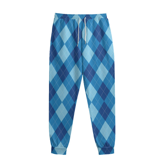 Blue Argyle Pattern Print Sweatpants