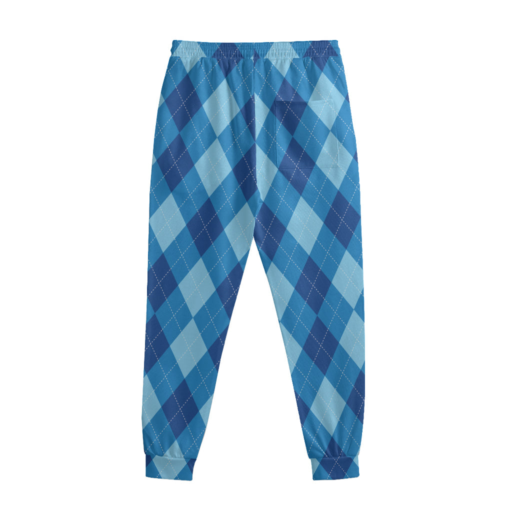 Blue Argyle Pattern Print Sweatpants