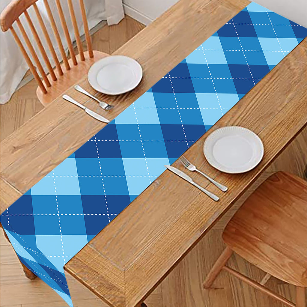 Blue Argyle Pattern Print Table Runner