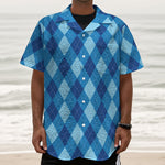 Blue Argyle Pattern Print Textured Short Sleeve Shirt