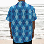 Blue Argyle Pattern Print Textured Short Sleeve Shirt