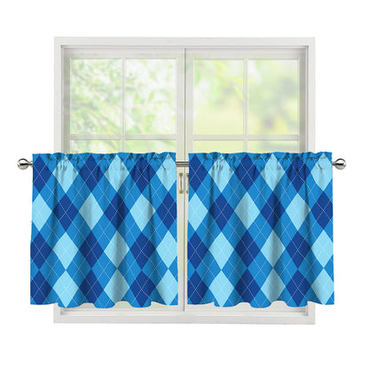 Blue Argyle Pattern Print Tier Curtains