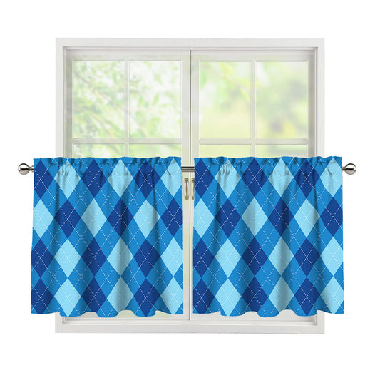 Blue Argyle Pattern Print Tier Curtains