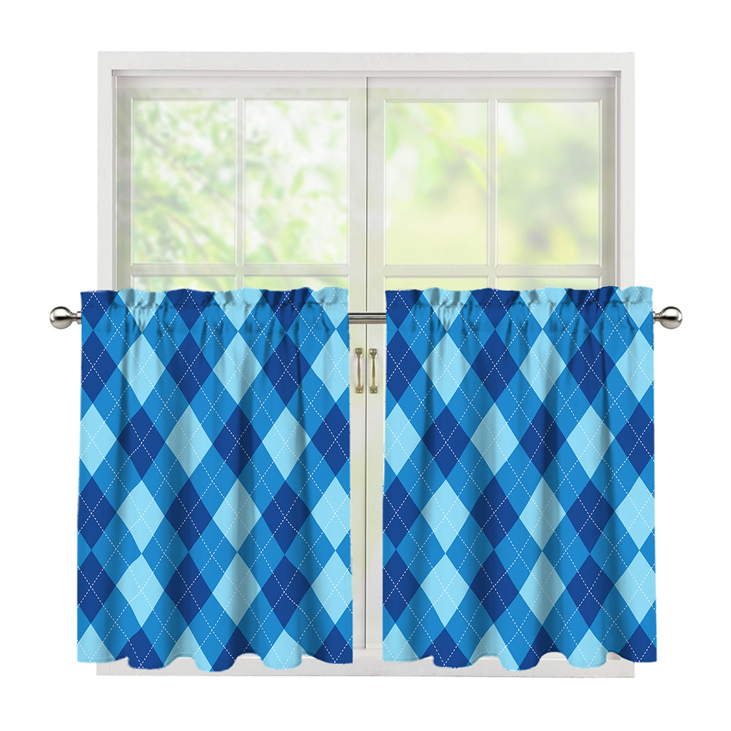 Blue Argyle Pattern Print Tier Curtains