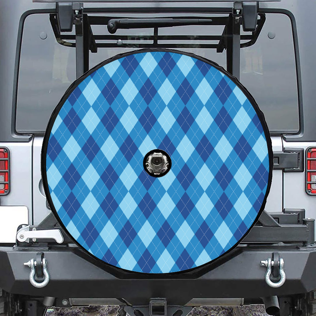 Blue Argyle Pattern Print Tire Cover With Camera Hole