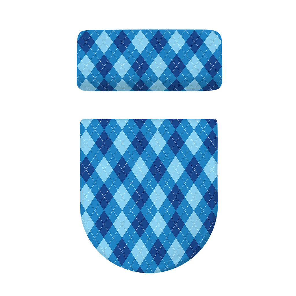Blue Argyle Pattern Print Toilet Lid And Tank Cover Set