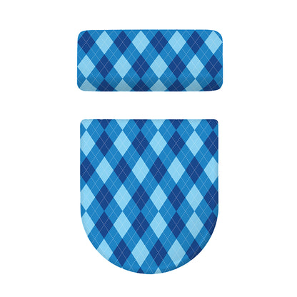 Blue Argyle Pattern Print Toilet Lid And Tank Cover Set