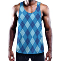 Blue Argyle Pattern Print Men's Workout Tank Top
