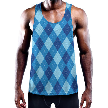 Blue Argyle Pattern Print Training Tank Top