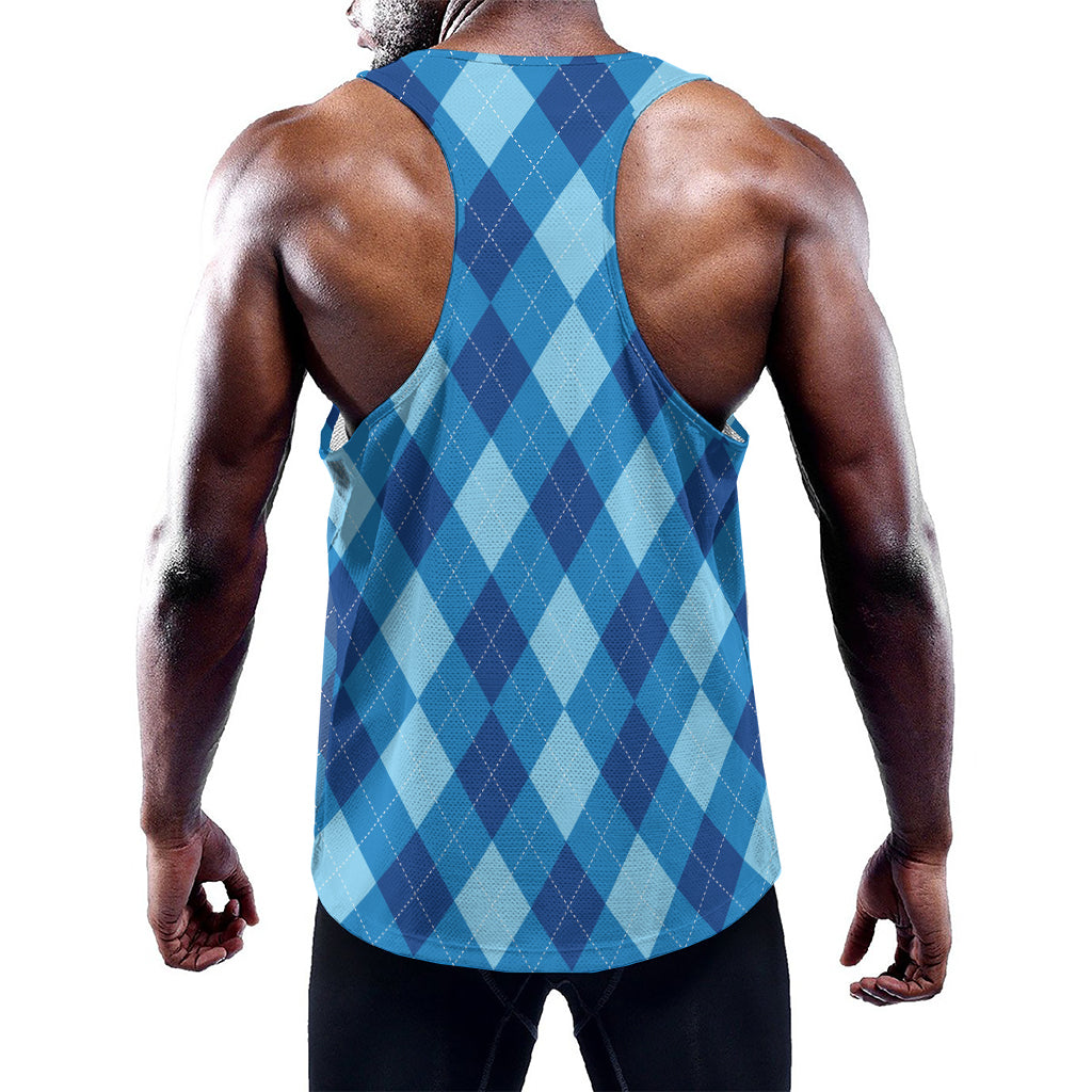 Blue Argyle Pattern Print Training Tank Top