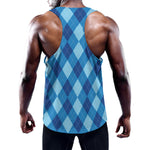 Blue Argyle Pattern Print Training Tank Top